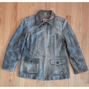 Vintage Womens Columbia Leather Jacket Large Brown Trench Pockets Outdoor